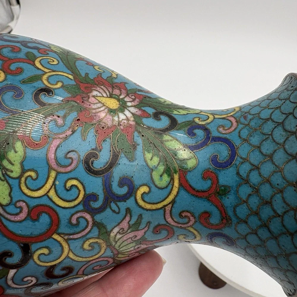 Vintage Mid‎ 19th Century Chinese Cloisonné Vase Multicolor Intricate Design 8